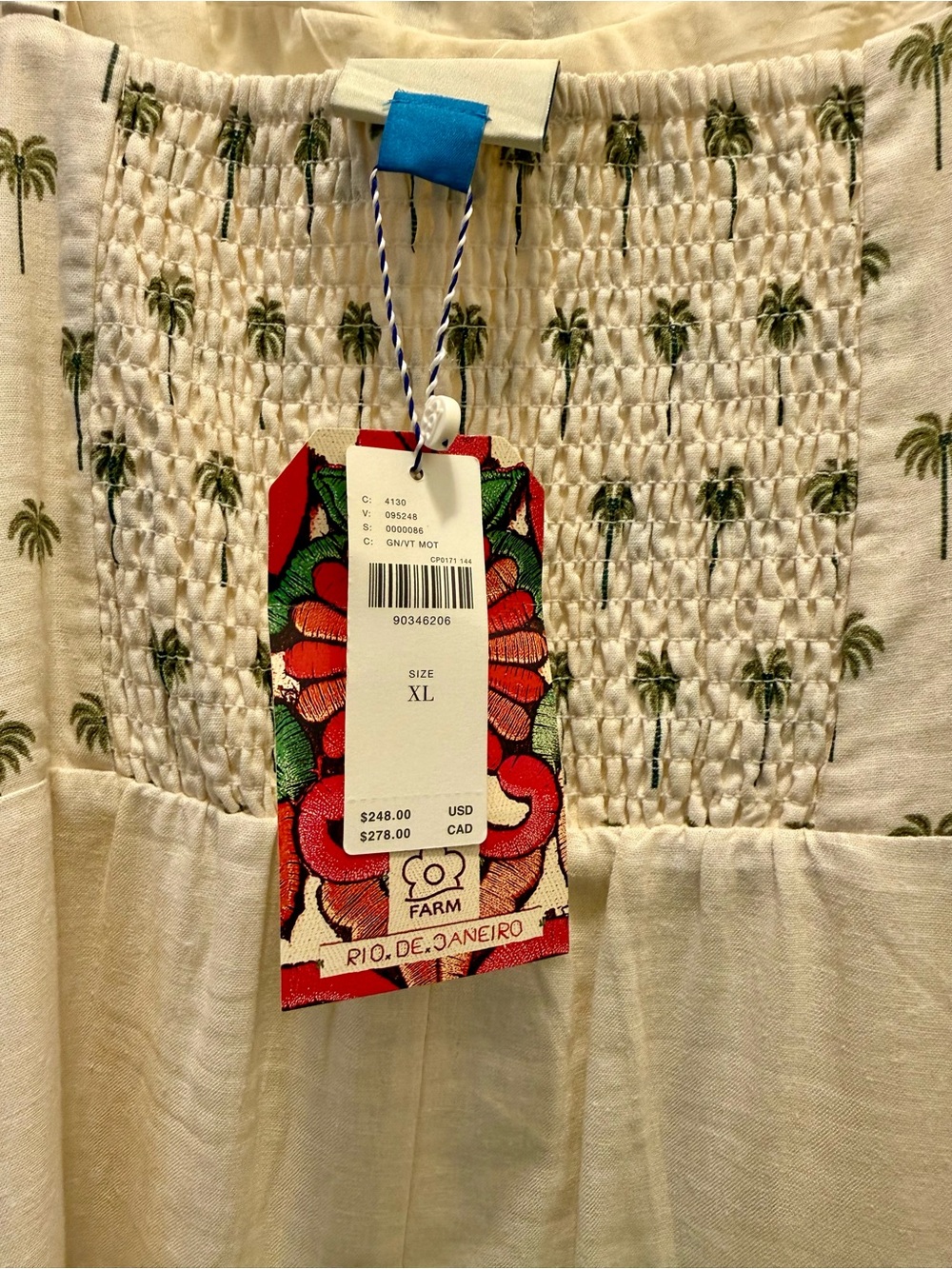 New With Tags FARM Rio Cream Maxi Dress with Green Palm Print - Picture 7 of 7